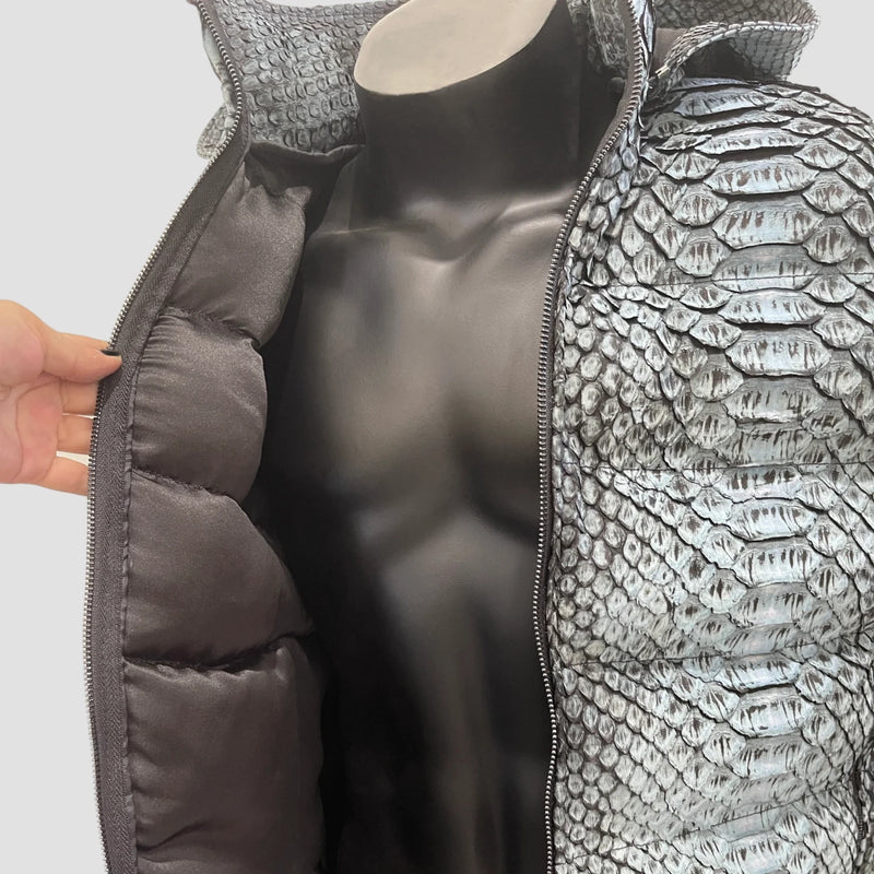 King python leather duck down vest