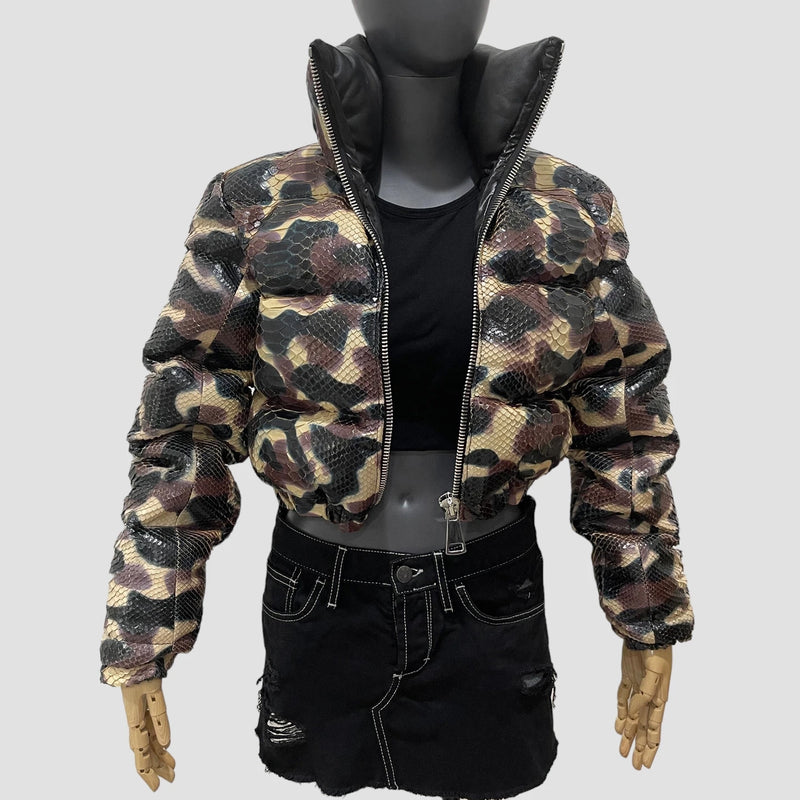 Duck down python leather jacket