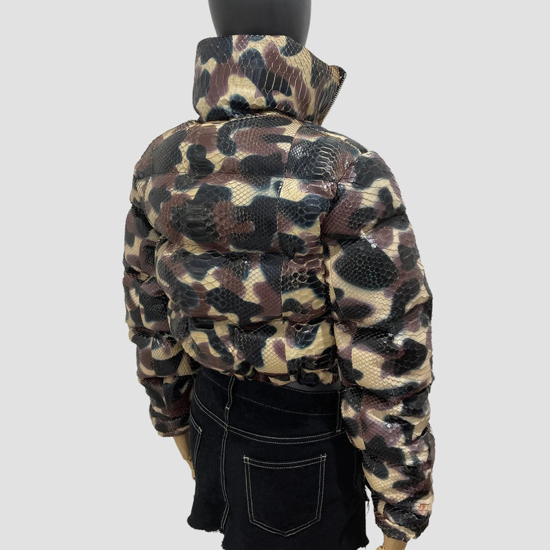 Duck down python leather jacket